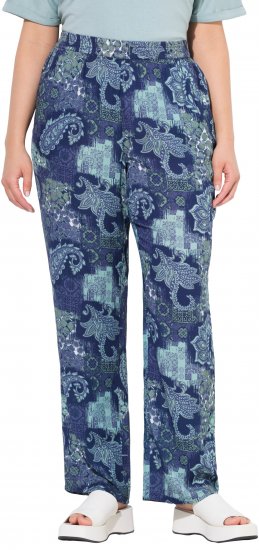 Ulla Popken Patchwork Paisley Elastic Waist Pants Blue - Džinsai & Kelnės Didelėse Dydžiuose – Plus Size - 