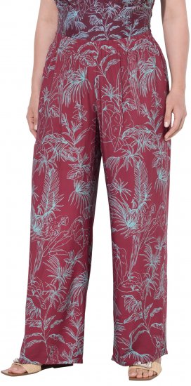 Ulla Popken Wide Leg Elastic Waist Jungle Print Palazzo Pants Brown - Džinsai & Kelnės Didelėse Dydžiuose – Plus Size - 