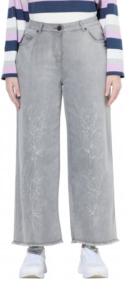Ulla Popken Embroidered Wide Leg Fringed Hem Jeans Grey - Džinsai & Kelnės Didelėse Dydžiuose – Plus Size - 