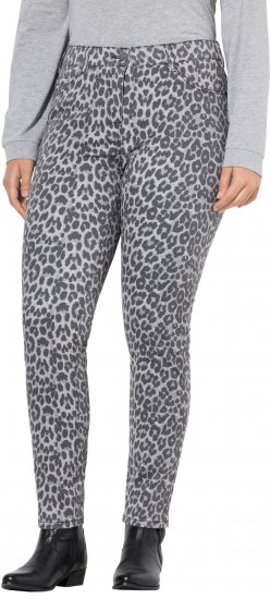 Ulla Popken Slim Leg Leopard Print Stretch Fit Jeans Bright Grey - Džinsai & Kelnės Didelėse Dydžiuose – Plus Size - 