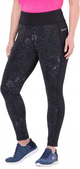 Ulla Popken Quick Drying Flower Print Leggings Black - Džinsai & Kelnės Didelėse Dydžiuose – Plus Size - 