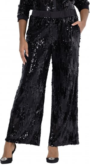 Ulla Popken Sequined Elastic Waist Pants Black - Džinsai & Kelnės Didelėse Dydžiuose – Plus Size - 