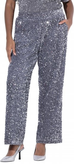 Ulla Popken Sequined Velvet Comfort Waist Pants Grey - Džinsai & Kelnės Didelėse Dydžiuose – Plus Size - 