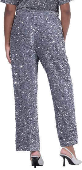 Ulla Popken Sequined Velvet Comfort Waist Pants Grey - Džinsai & Kelnės Didelėse Dydžiuose – Plus Size - 