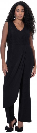 Ulla Popken Draped Sleeveless Glitter Jumpsuit Navy - Džinsai & Kelnės Didelėse Dydžiuose – Plus Size - 