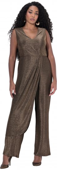 Ulla Popken Draped Sleeveless Glitter Jumpsuit Pearl White - Džinsai & Kelnės Didelėse Dydžiuose – Plus Size - 