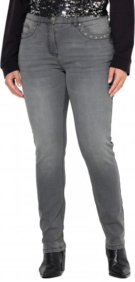 Ulla Popken Rivet Studded Stretch Fit Jeans Grey Denim - Džinsai & Kelnės Didelėse Dydžiuose – Plus Size - 