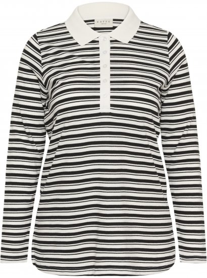 Kaffe Curve Miana Long Sleeve Polo Chalk with Black Stripe - Polo marškinėliai - 