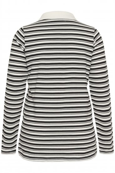Kaffe Curve Miana Long Sleeve Polo Chalk with Black Stripe - Polo marškinėliai - 