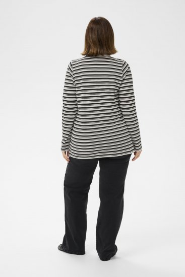Kaffe Curve Miana Long Sleeve Polo Chalk with Black Stripe - Polo marškinėliai - 