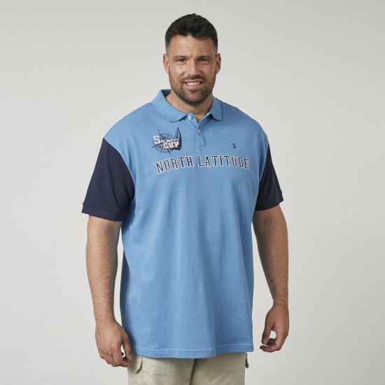 North Latitude 61131 Pikė Polo su Kontrastingomis Rankovėmis ir Siuvinėjimu Mėlyna - Polo marškinėliai - Polo marškinėliai - 2XL-8XL