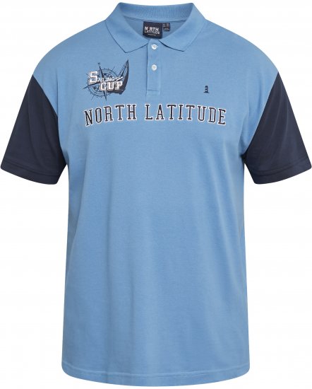 North Latitude 61131 Pikė Polo su Kontrastingomis Rankovėmis ir Siuvinėjimu Mėlyna - Polo marškinėliai - Polo marškinėliai - 2XL-8XL