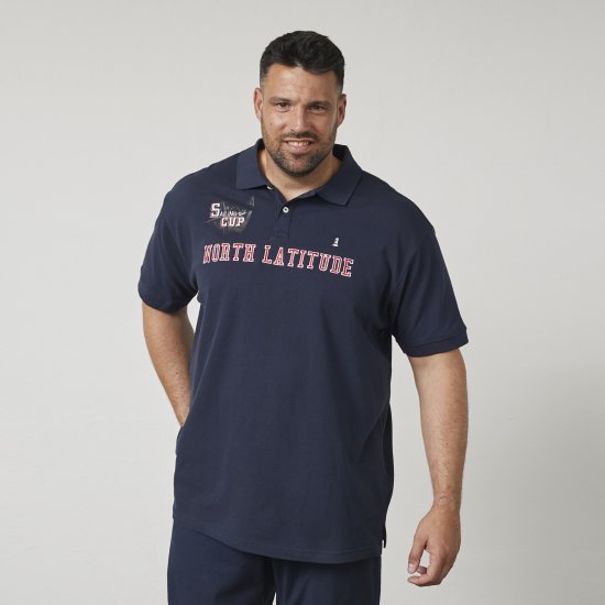 North Latitude 61131 Pikė Polo su Kontrastingomis Rankovėmis ir Siuvinėjimu Tamsiai Mėlyna - Polo marškinėliai - Polo marškinėliai - 2XL-8XL