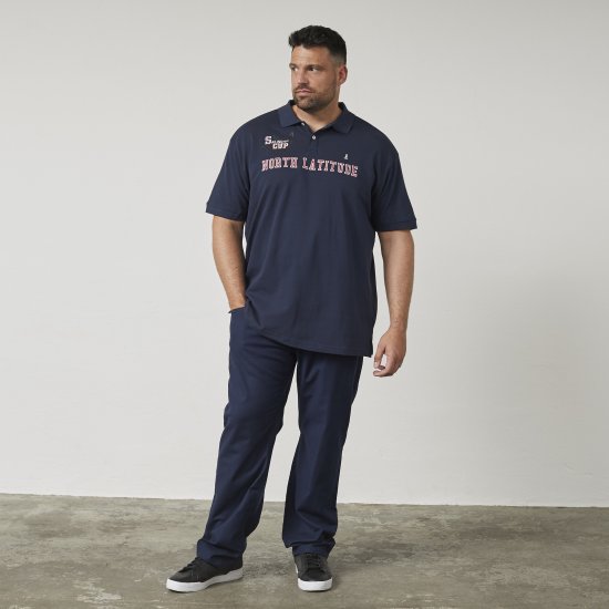 North Latitude 61131 Pikė Polo su Kontrastingomis Rankovėmis ir Siuvinėjimu Tamsiai Mėlyna - Polo marškinėliai - Polo marškinėliai - 2XL-8XL