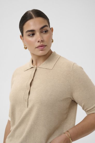Kaffe Curve Lizzy Contrast Knitted Polo Feather Grey Melange - Polo marškinėliai - 