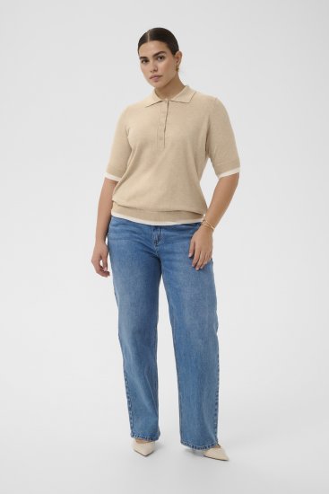 Kaffe Curve Lizzy Contrast Knitted Polo Feather Grey Melange - Polo marškinėliai - 