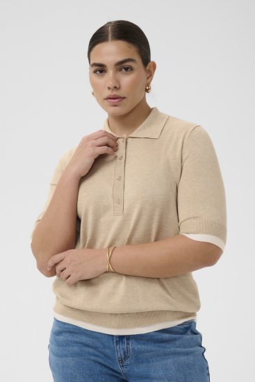 Kaffe Curve Lizzy Contrast Knitted Polo Feather Grey Melange - Polo marškinėliai - 