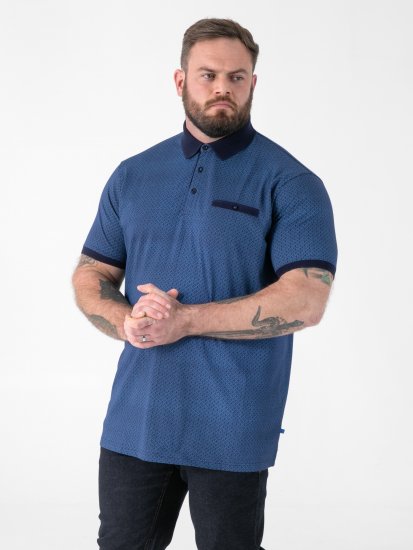 D555 Murray Printed Jacquard Collar & Cuff Short Sleeve Polo Blue - Polo marškinėliai - Polo marškinėliai - 2XL-8XL