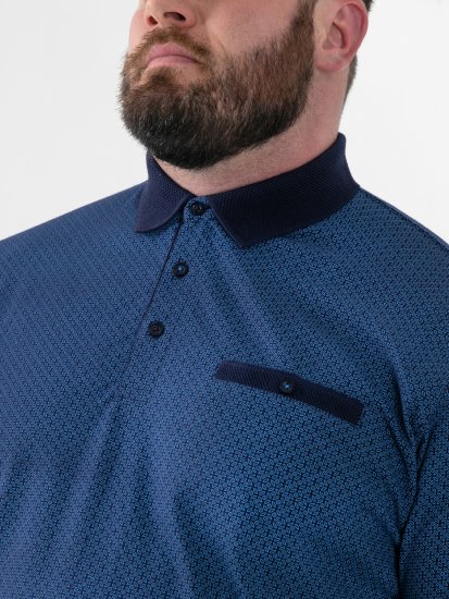 D555 Murray Printed Jacquard Collar & Cuff Short Sleeve Polo Blue - Polo marškinėliai - Polo marškinėliai - 2XL-8XL