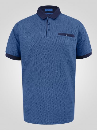 D555 Murray Printed Jacquard Collar & Cuff Short Sleeve Polo Blue - Polo marškinėliai - Polo marškinėliai - 2XL-8XL