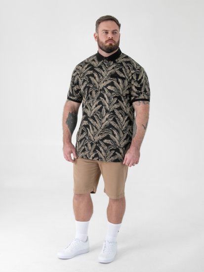 D555 Palmer Leaf Printed Jacquard Collar & Cuff Chest Pocket Polo Black - Polo marškinėliai - Polo marškinėliai - 2XL-8XL