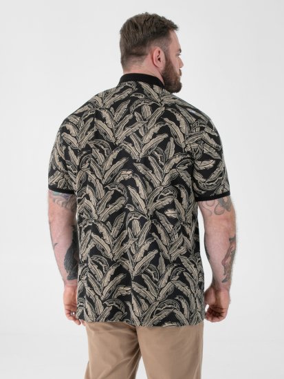 D555 Palmer Leaf Printed Jacquard Collar & Cuff Chest Pocket Polo Black - Polo marškinėliai - Polo marškinėliai - 2XL-8XL