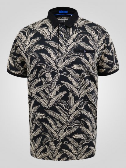 D555 Palmer Leaf Printed Jacquard Collar & Cuff Chest Pocket Polo Black - Polo marškinėliai - Polo marškinėliai - 2XL-8XL