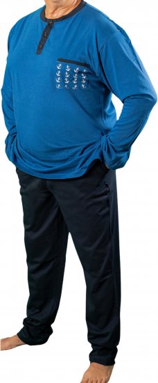 20 Nodi Maestrale Pajamas with Long Pants in Combed Cotton Jersey Blue - Pižama/Loungewear - Didelių Dydžių Vyriškos Pižamos