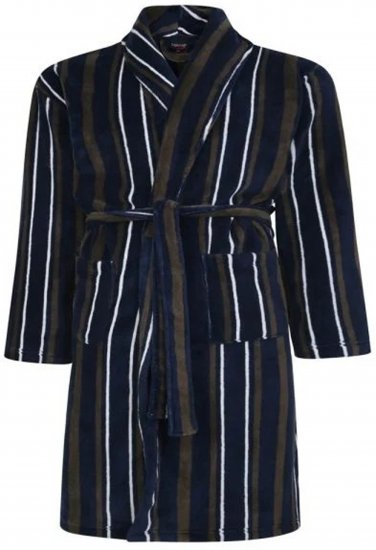 Espionage PJ149 Striped Fleece Gown Navy/Charcoal - Vonios chalatai/rankšluosčiai - Vyriški chalatai Dideli dydžiai