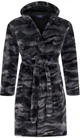 Espionage PJ159 Camo Fleece Gown Black/Grey - Vonios chalatai/rankšluosčiai - Vyriški chalatai Dideli dydžiai