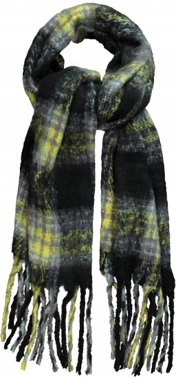 Ulla Popken Plaid Long Fringe Scarf Yellow Green - Aksesuarai - 