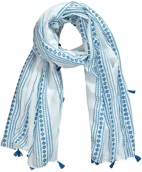 Ulla Popken Greek Stripe Tasseled Scarf Blue - Aksesuarai - 