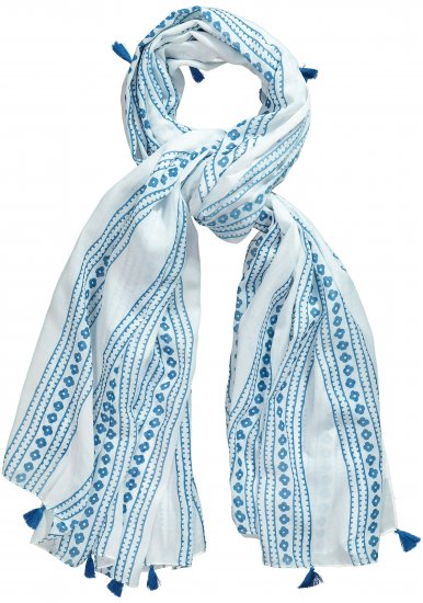 Ulla Popken Greek Stripe Tasseled Scarf Blue - Aksesuarai - 