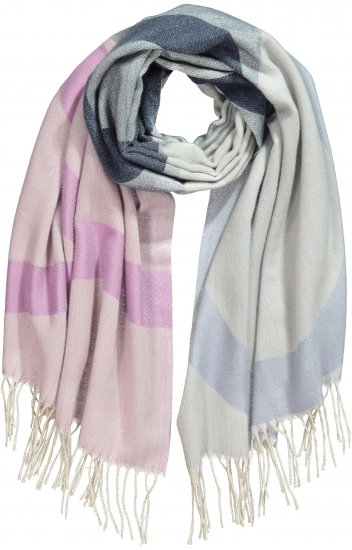 Ulla Popken Cozy Lettering Fringed Scarf Pink and Blue - Aksesuarai - 