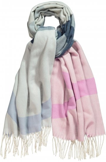 Ulla Popken Cozy Lettering Fringed Scarf Pink and Blue - Aksesuarai - 
