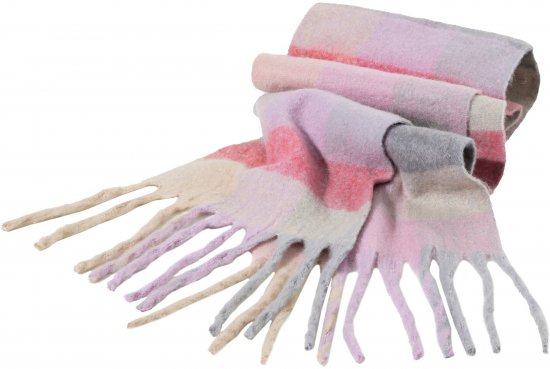 Ulla Popken Plaid Pastel Fringed Scarf Pink - Aksesuarai - 