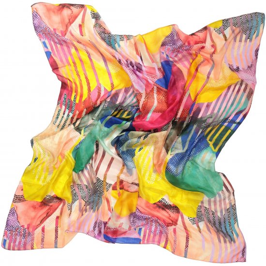 Ulla Popken Colorful Square Silk Scarf Rainbow - Aksesuarai - 