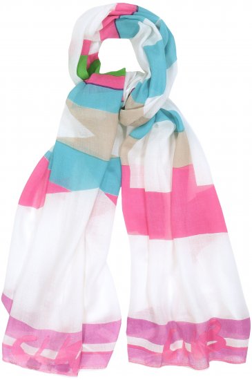 Ulla Popken Pink Lettering Border Print Scarf Snow White - Aksesuarai - 