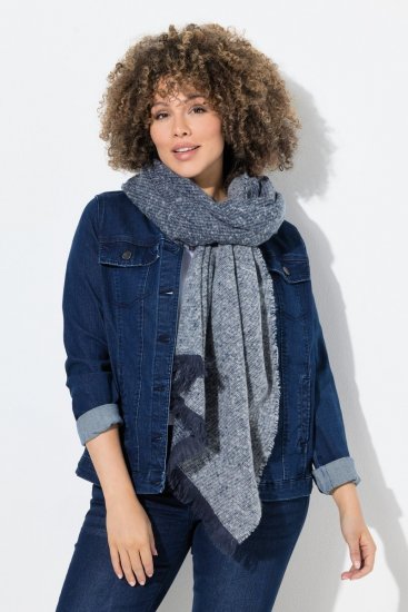 Ulla Popken Fringed Hem Knit Scarf Deep Aqua - Aksesuarai - Moteriški šalikai