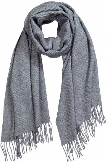 Ulla Popken Ribbed Knit Fringed Hem Scarf Grey Melange - Aksesuarai - 
