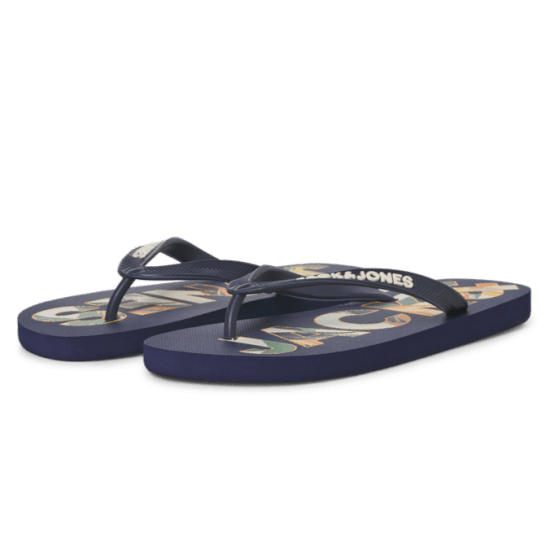 Jack & Jones Logo Palm Print Flip Flop Slippers Medieval Blue - Vyriški batai 40-52 - 