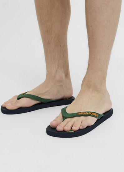 Jack & Jones Logo Palm Print Flip Flop Slippers Navy Blazer/Verdant Green - Vyriški batai 40-52 - 