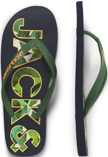 Jack & Jones Logo Palm Print Flip Flop Slippers Navy Blazer/Verdant Green - Vyriški batai 40-52 - 