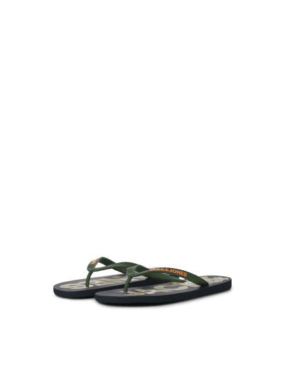 Jack & Jones Logo Palm Print Flip Flop Slippers Navy Blazer/Verdant Green - Vyriški batai 40-52 - 