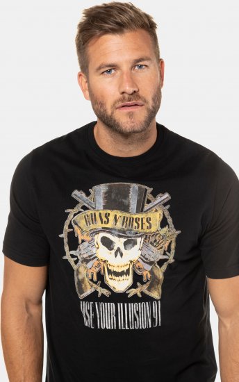 JP1880 Guns N’ Roses Skull Comfort Fit Band T-Shirt Black - Marškinėliai - Marškinėliai - 2XL-14XL