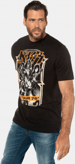 JP1880 KISS Retro Graphic Comfort Fit Band T-Shirt Black - Marškinėliai - Marškinėliai - 2XL-14XL