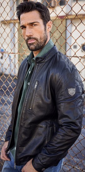 JP1880 Biker Style Leather Jacket Black - Didelės vyriškos striukės - Didelės vyriškos striukės