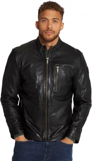 JP1880 Biker Style Leather Jacket Black - Didelės vyriškos striukės - Didelės vyriškos striukės