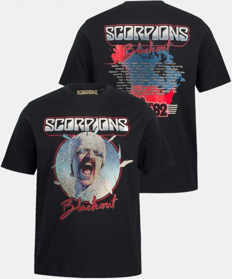 JP1880 Scorpions Blackout Graphic Comfort Fit Band T-Shirt Black - Marškinėliai - Marškinėliai - 2XL-14XL