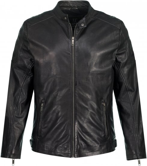 JP1880 Classic Biker Style Leather Jacket Black - Didelės vyriškos striukės - Didelės vyriškos striukės